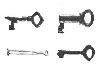 small casket keys and
barrel padlock key
(lower left)
